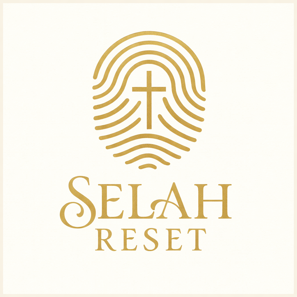 Selah Reset logo with a gold fingerprint and cross